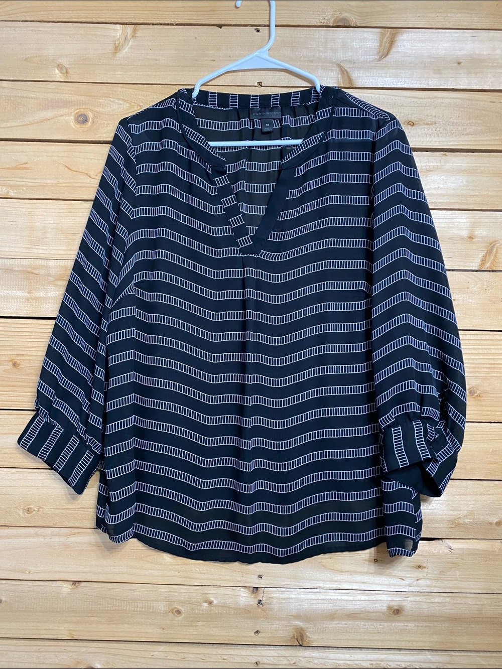 Striped Navy and White V-Neck Women's Blouse